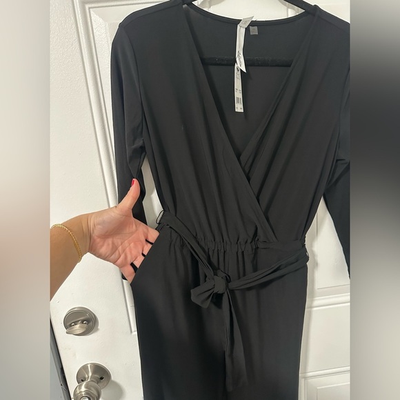 NY Collection Classic Black, Petite 3/4 Sleeve Belted Jumpsuit, Size Small NWT - Picture 11 of 13
